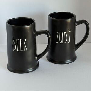 Rae Dunn By Magenta Authentic Beer Mug Stein Set Beer Suds Black